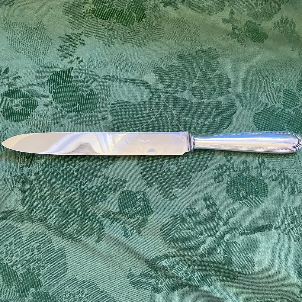 Christofle Perles Carving Knife Silverplate France 13in Serving Beaded